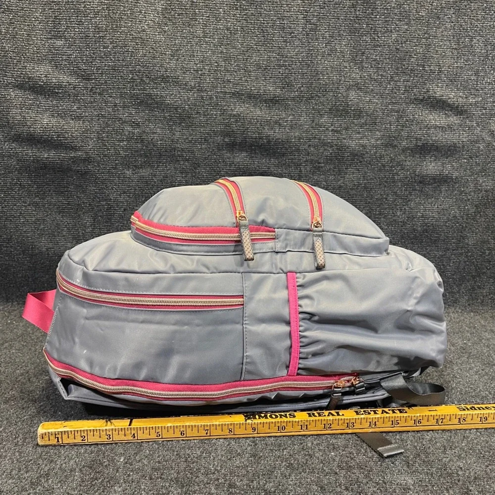 Walgreens CNDG-0131‎ Grey Pink Nylon Multi-Pocket Rose Gold Zippers Backpack